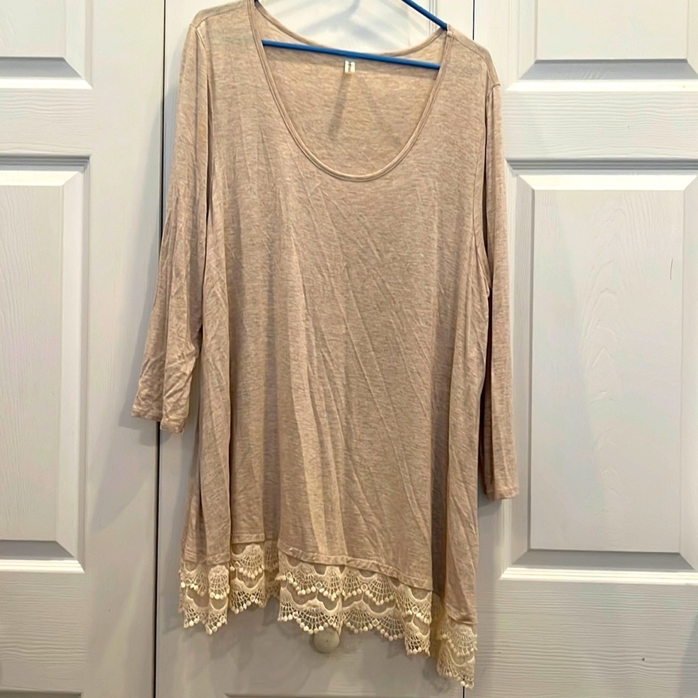 # 3X 3/4 sleeve scoopneck, beige top extender/tunic